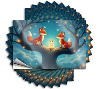Tool Decal Two Foxes and A Bunny Sit On A Glowing Tree Branch Sticker 10Pcs Big Bandaid Sticker for Car Stickers for Trucks(6X9CM)