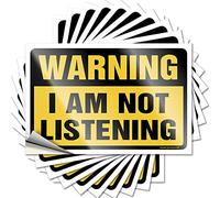 Tool Decal Warning I'm Not Listening Funny Sticker 10 Pcs Funny Bumper Sticker Car Window Stickers(12X18CM)