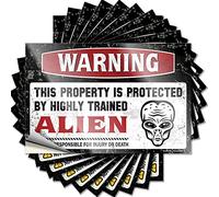 Tool Decal Warning This Property is Protected By A Highly Trained Alien Funny Sticker 10 Pcs Man Cave Signs and Decor Sticker for Cars(12X18CM)