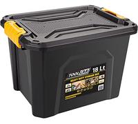 Tool Lab Heavy Duty Polypropylene Storage Box with Clip on Lid. Ideal for storing items in garages and lofts. (18 Litre : 385 x 295 x 260mm)