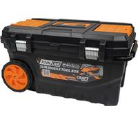 Tool Lab Mobile Rolling Slimline Tool Box with Pull Along Handle, Metal Latches, Large Storage Area, Pull Out Tool Try, two Separate Small items Holders, Wheels For Home and Work