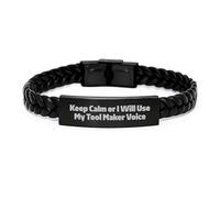 Tool Maker Humor Interlaced Leather Graduation Gift for Men from Friends, 'Keep Calm Or I Will Use My Tool Maker Voice' - Unique Gifts for Tool Maker