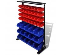 Tool Organiser Rack 83x24.5x115.5cm Iron Frame 47pcs Top Blue & Red Plastic Bins