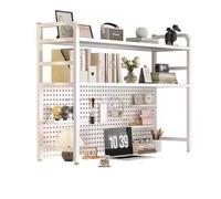 Tool Pegboard Garage Wall Rack Drill Bit Storage Wrench Set Racks Holders，Industrial Style 2 Tier Peg Board Desktop Bookshelf with Monitor Shelf and 20 Hooks Modular Pegboard Shelf System fo