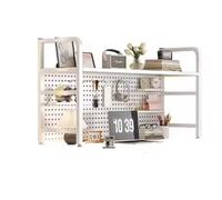 Tool Pegboard Garage Wall Rack Drill Bit Storage Wrench Set Racks Holders，Industrial Style 2 Tier Pegboard Monitor Shelf with 20 Hooks Modular Pegboard Shelf System for Home Office White (55
