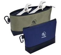 Tool Pouch Zipper Small Tool Bag Pouches Organizer Bag with Metal Carabiner, Nylon 1680D Heavy Duty for Wrenches, Screwdrivers, Pliers, Pack of 2, Green, Blue