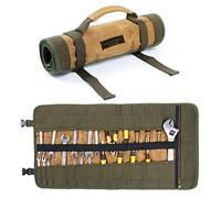Tool Roll, 16OZ Waxed Canvas Roll Up Tool Pouch with Handle & 23 Pockets & 2 Adjustable Buckles - Khaki - Multi Purpose Rolled Tool Bag for Wrench Chisel Hammer
