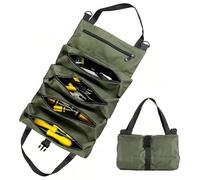Tool Roll Bag Canvas Tool Bag Multi-Purpose Tools Box and Heavy Duty Tool Organizer with 5 Zip Pockets Ideal for Plumbers Craftsmen and Electricians Armygreen