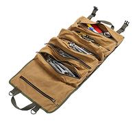 Tool Roll Bag, Heavy Duty 16oz Waxed Canvas Tool Roll, Large Wrench Roll with 6 Zippered Pockets - Khaki - Multifunctional Roll Up Bag | 68x35cm