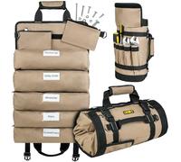 Tool Roll Bag,Roll Up Tool Bag Organizer,13 Pockets Large Tool Roll Storage Pouch,Heavy Duty Portable Tool Storage Carrier Bag for Men,Mechanic,Electrician & Hobbyist,Brown
