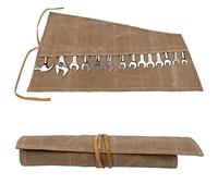 Tool Roll Bag, Waxed Canvas Spanner Chisel Roll, Heavy Duty Small Tool Bags with 14 Pockets, Multi-purpose Tool Wrap Wallet Organiser, Plumbing Hand DIY Tools Gifts for Men Dad, Brown