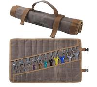 Tool Roll Bag with 24 Pockets, Heavy Duty 16oz Waxed Canvas Tool Pouches with Buckle, Wrench Roll Organizer Metric & SAE - Tool not Included