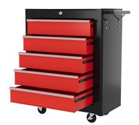 Tool Roll Cab 5-Drawer Tool Chest Steel Lockable Tool Storage Cabinet Wheels Red
