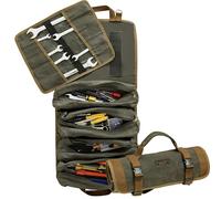 Tool Roll, Chisel Storage Case Roll - with 4 Tool Storage Pockets + 12 Slots + Portable Handle - Heavy Duty 16oz Waxed Canvas Tool Roll Up Bag for Hand Tools | 70x35 cm | Army Green