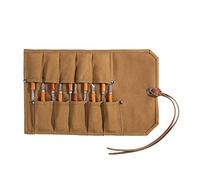 Tool Roll, Heavy Duty Waxed Canvas Small Tool Bag Tool Pouch for Chisels, Hammers, Gouges Palm Tools (Khaki)
