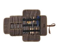 Tool Roll Pouch, Heavy Duty 16OZ Waxed Canvas Tool Bag Roll, Hand Tools Pouch with 1 Zipper Pocket + Elastic Band, Sturdy Tool Storage Roll Bag for Horticulturist Mechanic Handyman - Grey - 60x30 cm