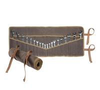 Tool Roll Up Bag, Heavy Duty 16oz Waxed Canvas Wrench Storage Roll for Metric & SAE Wrenches - with 20+4 Slots & Canvas Straps | Grey | 84 x 34cm