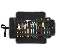 Tool Roll Waxed Canvas Multipurpose Tool Bag with Elastic Strap 1 Zipper Pocket (Black)