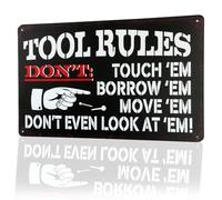 Tool Rules Metal Sign Vintage Tin Sign Man Cave Funny Garage Decor Plaque | Don't Touch Tools Poster Wall Art Decoration for Home Bar Pub Cafe Shop Retro Tin Sign Gift for Men Mechanic, 8x12 Inch Black