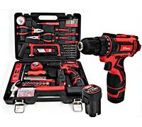 Tool set with 18v cordless drill (2 battery), 126 pieces professional home tool combo Kit. Cordless power Drill and Toolbox set for Household, Homeowners, office, garden, house repair and maintenance.