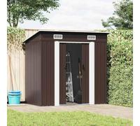Tool Shed Brown Galvanised Steel 194 x 121 x 181 cm with Ventilation and Double Sliding Doors, Weatherproof for Garden Shed, Tool Storage, Storage Space and Bicycle Garage in Outdoor Areas