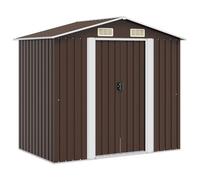 Tool Shed Brown Galvanised Steel 204 x 132 x 186 cm with Sliding Doors and Ventilation, Weatherproof Garden Shed for Tool Storage and Outdoor Storage Space