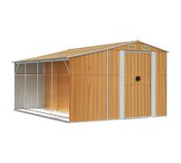 Tool Shed Light Brown Galvanised Steel 277 x 365.5 x 179 cm with Generous Storage Space, Weatherproof Garden Shed, Lockable and Robust for Tools, Wood