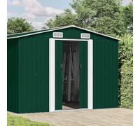 Tool Shed Metal Green 257 x 392 x 181 cm Weatherproof with Ventilation Grilles Double Sliding Doors Galvanised Steel and Large Storage Space for Tools, Garden Furniture and Outdoor Storage