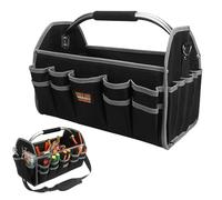 Tool Storage Bag - Large Mouth Tool Bag, Small Electricians Carry Bag | Wide Opening Electrician Open Top Tool Tote With Central Tray, Heavy Duty Tool Organizer Bin With Handle & Storage Pouch