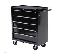 HOMCOM 5-Drawer Tool Chest Steel Lockable Tool Storage Cabinet w/ Wheels Black black