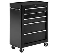 Tool Storage Cabinet Steel Black 82.5Hcm x61.5L x33Wcm 5-Drawer Lockable Wheels