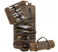 Tool Storage Roll | Multifunctional Tool Carrier Bag (4 Pockets & 1 Detachable Roll), 16OZ Waxed Canvas Roll Up Tool Bag - for Hammer Wrench Set Wire Stripper Chisel | 70x35 CM | Grey