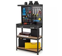 Tool Storage Workbench w/Pegboard Tool Work Table w/Shelves Drawer