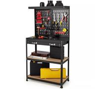 Tool Storage Workbench w/Pegboard Tool Work Table w/Shelves Drawer