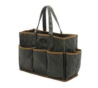 Tool Tote Bag, Heavy Duty 16OZ Waxed Canvas Garden Tool Carrying Tote (Army Green), Portable 11 Pockets Tool Storage Bag | for Gardeners Electricians Handymen | 36 x 14 x 26.5cm