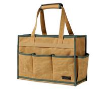 Tool Tote with 8 Pockets & Handle, Durable Waxed Canvas Tool bag for Tool Organizer & Storage (Khaki)