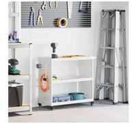 Tool Trolley 75x35x73cm White Cold-Rolled Steel 3-Shelf Mobile Cart Wheels Lock