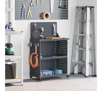 Tool Trolley Anthracite Cold-Rolled Steel 65 x 35 x 111 cm with 3 Shelves 12 Hooks and Lockable Wheels for Workshop, Garage, DIY and Storage Organisation