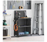 Tool Trolley Black 65 x 35 x 111 cm Cold-Rolled Steel Mobile Cart with 12 Hooks