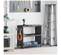 Tool Trolley Black 75x35x73cm Cold-Rolled Steel 3-Shelf Mobile Cart Lockable DIY
