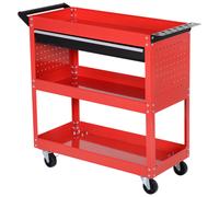Tool Trolley Cart Steel Red 3-Tiered 82x35x76cm Lockable Casters Sliding Drawer