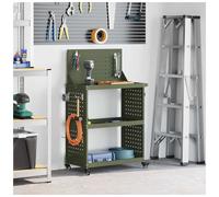 Tool Trolley Olive Green 65x35x111cm Cold-Rolled Steel Mobile Cart 12 Hooks Pro