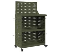 Tool Trolley Olive Green Cold-Rolled Steel 65 x 35 x 111 cm with 3 Shelves 12 Hooks and Lockable Wheels for Workshop, Garage, DIY and Workshop Trolley