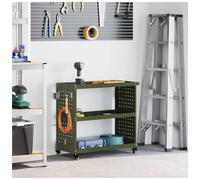 Tool Trolley Olive Green Cold-Rolled Steel 75x35x73cm 3 Shelves 12 Hooks Wheels
