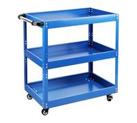 Tool Trolley on Wheels, 3-Tier Heavy Duty Tool Trolley, 26 × 14 × 28.3 inches, Rolling Trolley with Deep Shelves, Swivel Wheels, 550 lbs Capacity, Work & Service Cart, Blue