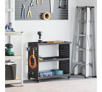 Tool Trolley with Shelf with Wheel with Storage Manual Black Medium Metal Berkfield Home Black One Size