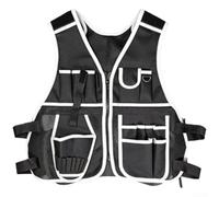Tool Vest Electrician with Reflective Strips Heavy Duty 600D Oxford Multi Pocket Work Waistcoat for Carpenter Builder Repair Green White Brown 710x620mm(White)