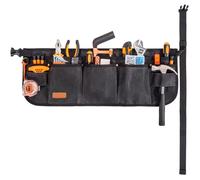 Tool Waist Apron, Heavy Duty Waxed Canvas Tool Belt, Waist Tool Belt with 10 Pockets and 2 Hammer Loops, Adjustable Length (Black-Waxed)