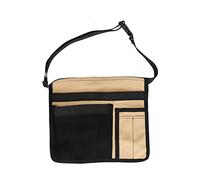 Tool Waist Bag, Lightweight Multi Pocket Oxford Cloth Tool Pouch with Durable Belt and Plastic Buckle for Garden Climbing Outdoor Use, Fits Waist up to 43.3 in (Black+Khaki)