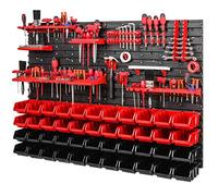 Tool Wall Storage System - Shelf With 44 Pieces Stacking Boxes and Tool Holder - Workshop Shelving Unit Plates